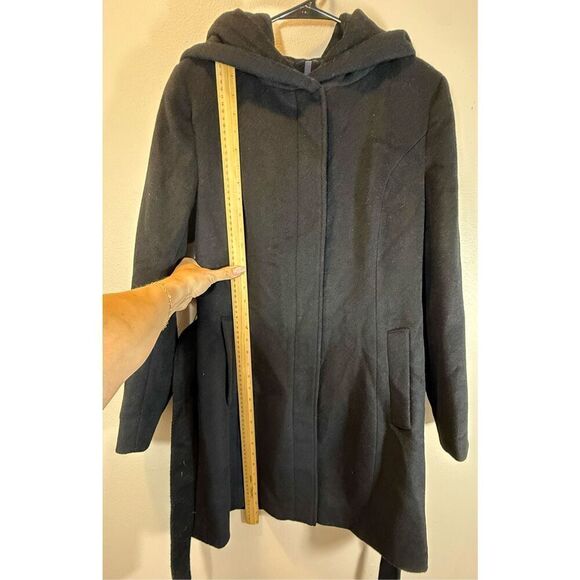 NWOT Cole Haan Rabbit Hair & Wool Blend Belted Hooded Mid Women's Coat Size 8US - Picture 10 of 13